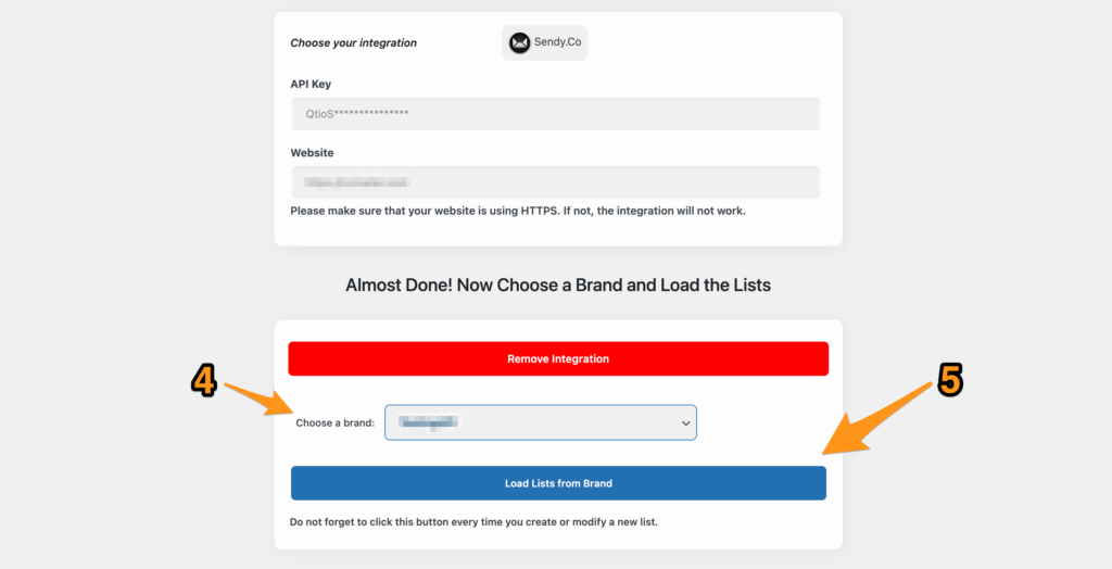 choose and load brands to complete integration