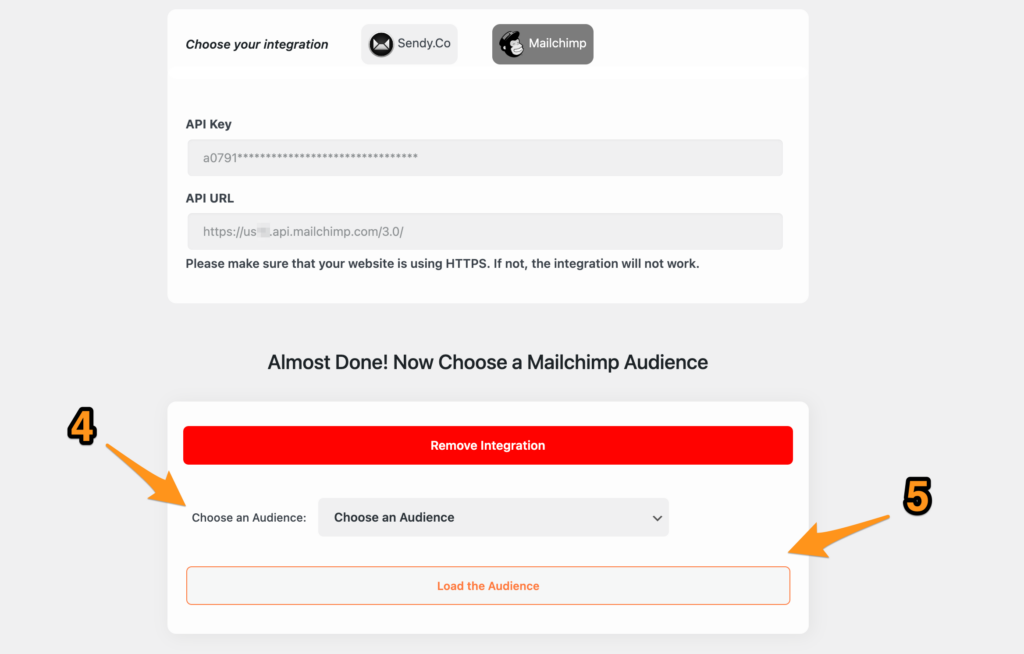 choose and load audience to complete integration