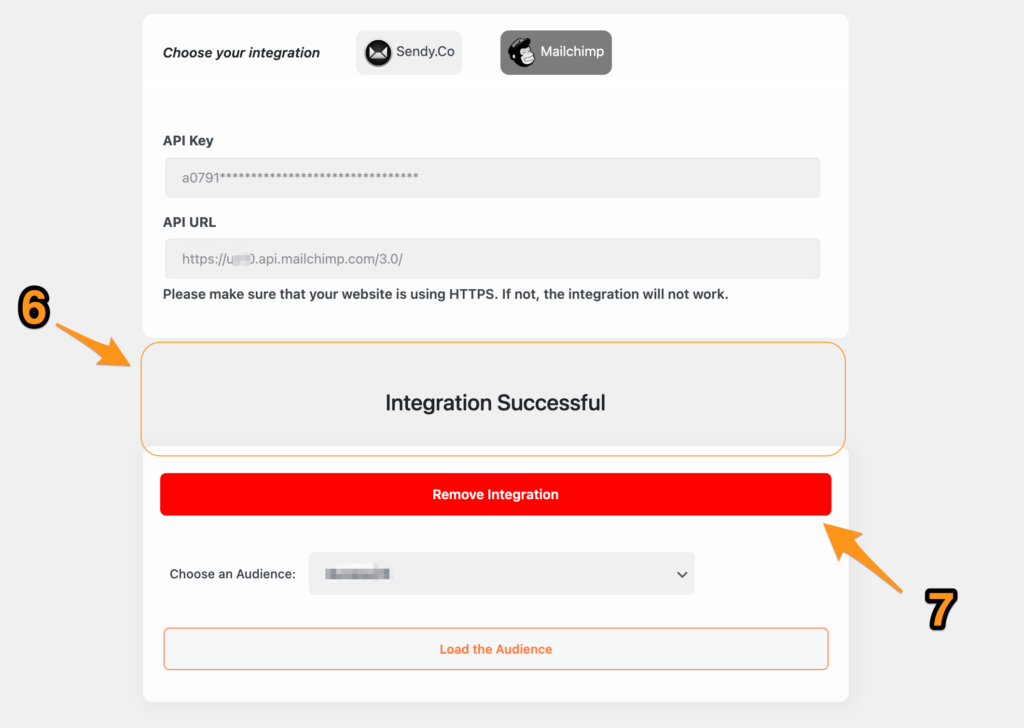 mailchimp integration successful message